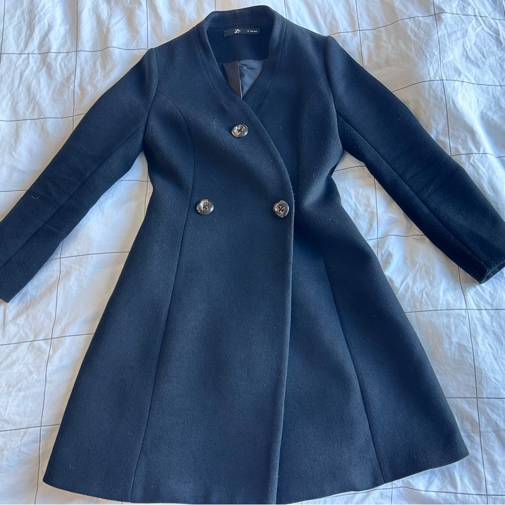 Vintage Navy Blue Wool Blend A Line Coat